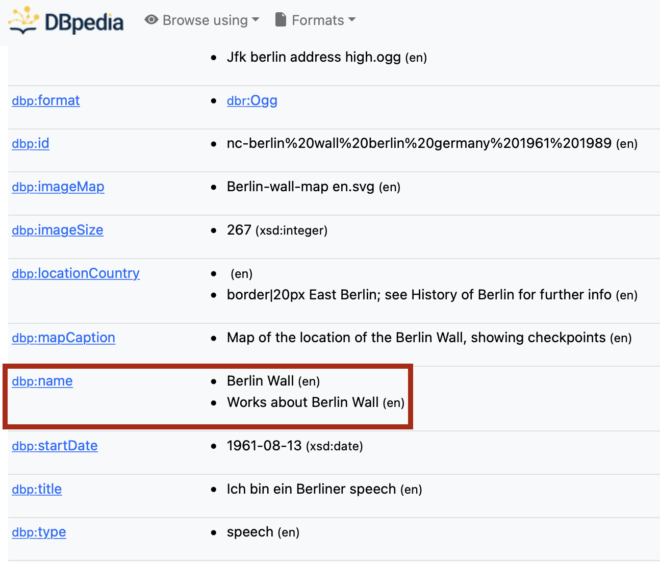 Berlin Wall dbp:name property