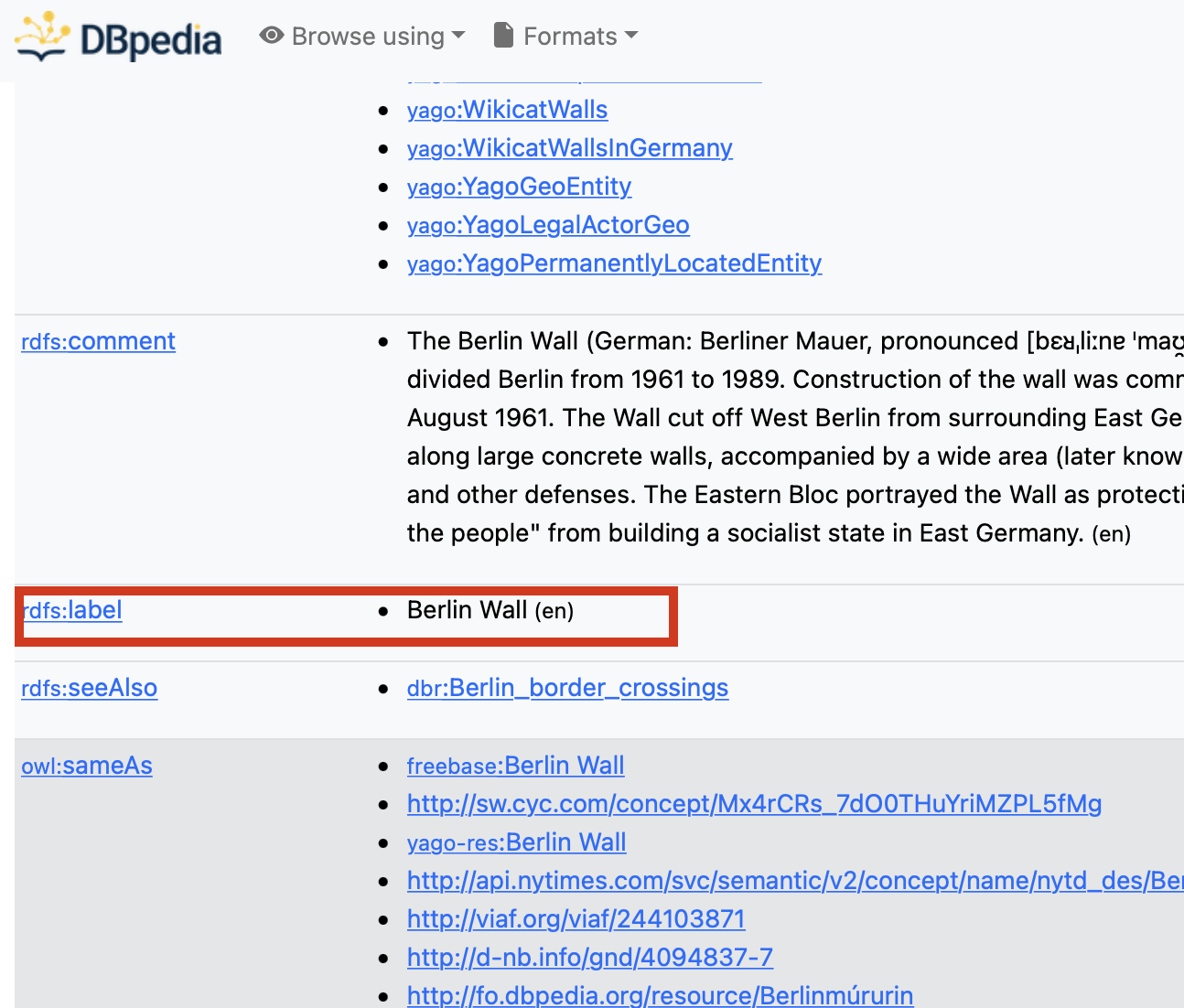 Berlin Wall rdf:label property