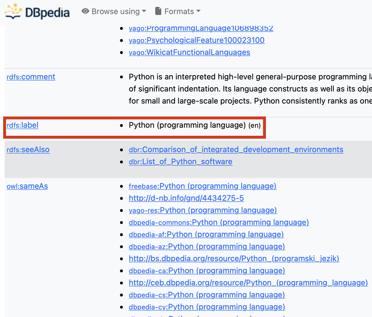 Python Programming language rdf:label property