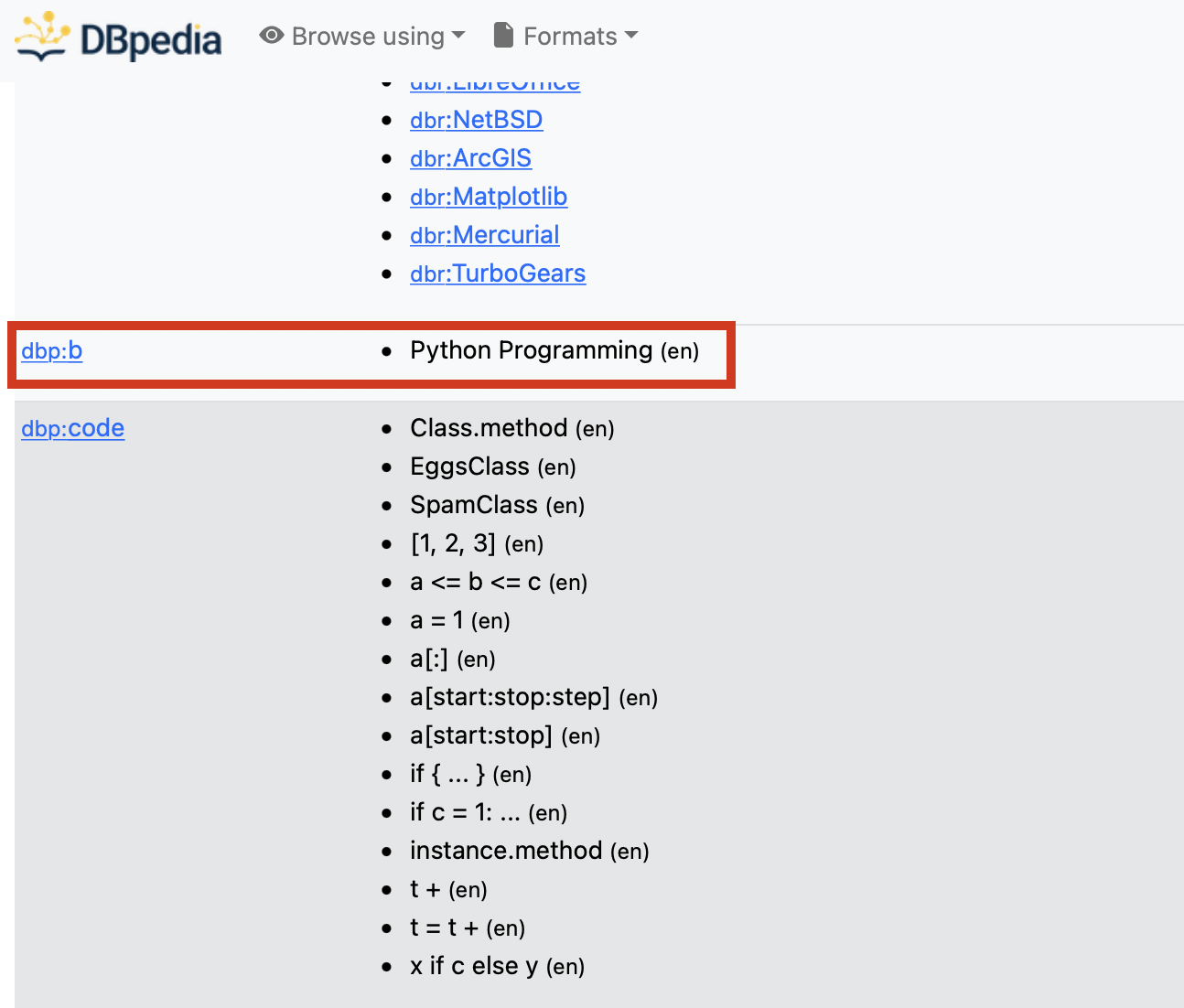 Python Programming language dbp:p property